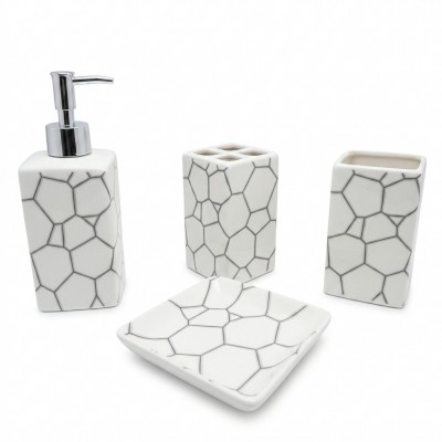 Set baie 4 piese ceramica alb dozator sapun suport periute pahar savoniera Adison